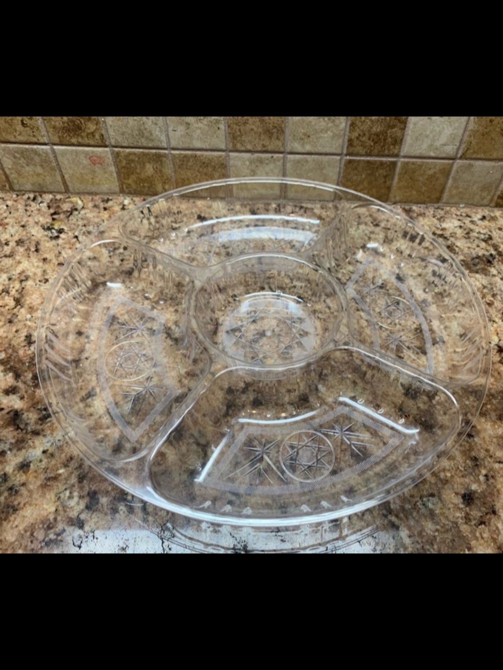 Clear Plastic Sectional Serving Platter Designed for Snacks and Appetizers.